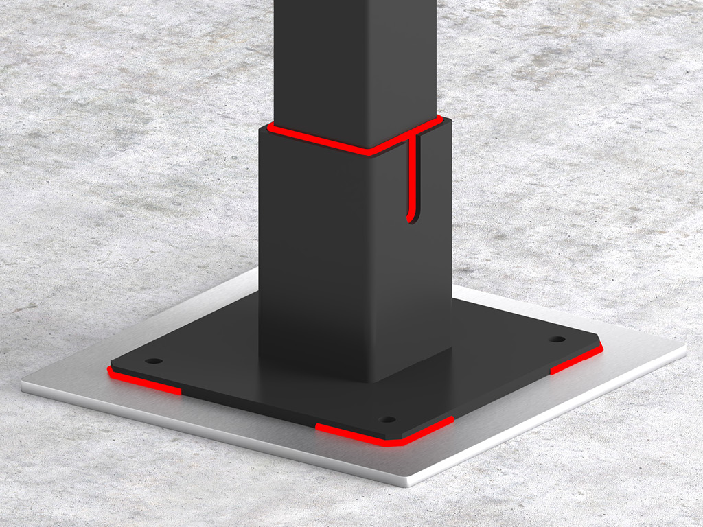 Qurilishning tayyorlanish bosqichida, tambur o'rnatilishi uchun maydonni tayyorlashda, beton asos yuzasiga oldindan belgilangan joylarda metal plastinkalar (400 x 400 mm) o'rnatiladi. Ushbu o'rnatish usuli eng maqbul hisoblanadi. Beton ustida (ankorli vintlar yordamida). Ushbu o'rnatish varianti, agar beton asosini quyishda tambur tayanchlari uchun metal plastinkalar o'rnatilmagan bo'lsa, qo'llaniladi.